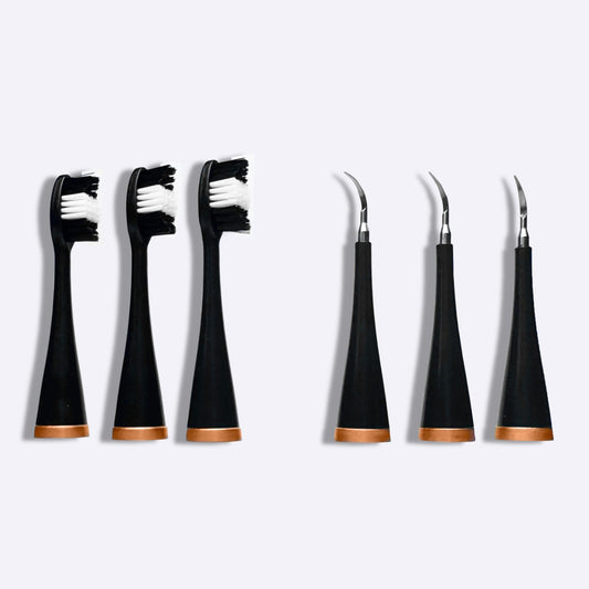 3 têtes de brosse à dents + 3 têtes de détartreur - Noir